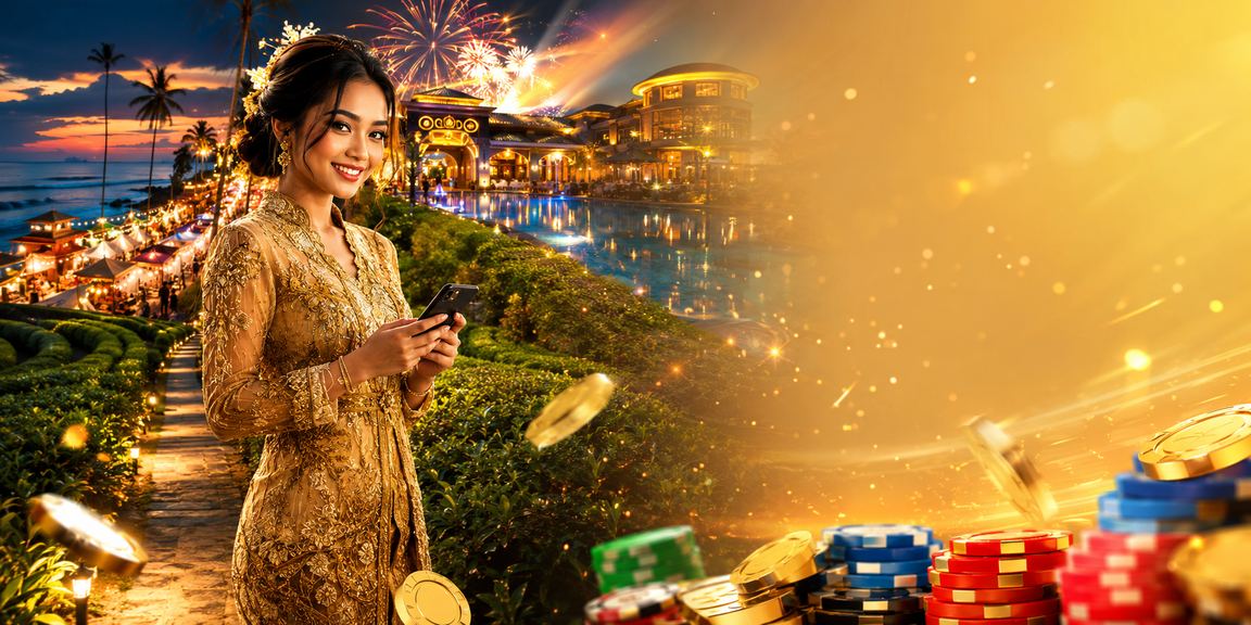 Pengguna wanita berbaju kebaya mengakses platform hiburan Malaysia melalui telefon